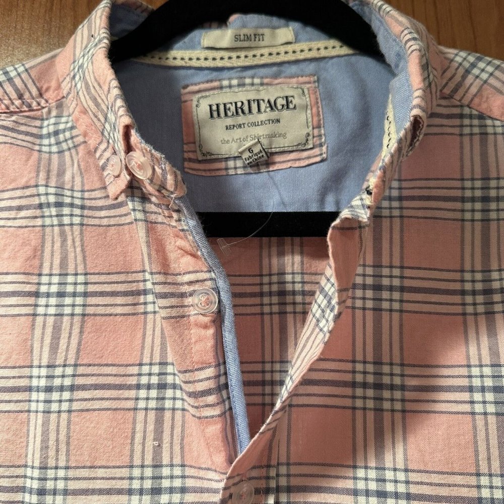Pink Long Sleeve Mens Shirt 100% Cotton Heritage Report Collection L Slim Fit